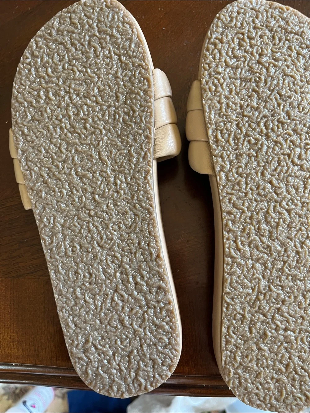 Seychelles Padded Triple-Band Slide Sandals in Light Taupe